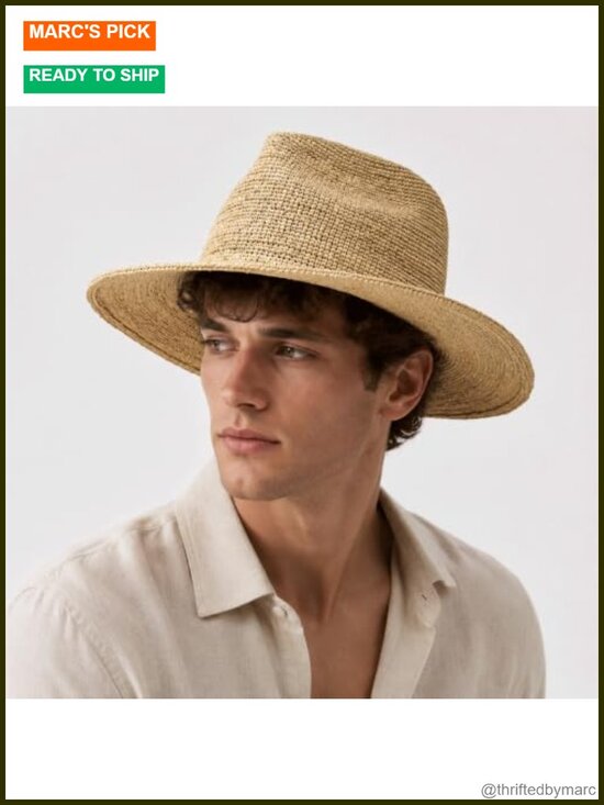 Raffia Straw Wide Brim Sun Hat UPF 50+ Panama Fedora Beach Travel Hat